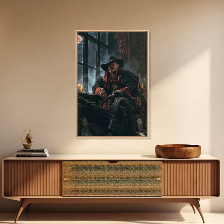 The Ghost Of The Witch Hunter, Macabre Victorian Decor, Vertical Wall Art, Framed Canvas Print, Gothic Wall Decor, Halloween Portrait Art