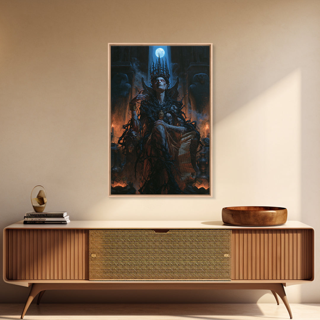 The Thorn-Crowned King, Macabre Victorian Decor, Vertical Wall Art, Framed Canvas Print, Gothic Wall Decor, Halloween Portrait Art