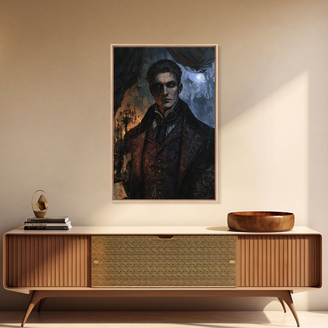 The Ash-Covered Oracle, Antique Gothic Portrait, Vertical Wall Art, Framed Canvas Print, Gothic Wall Decor, Halloween Portrait Art