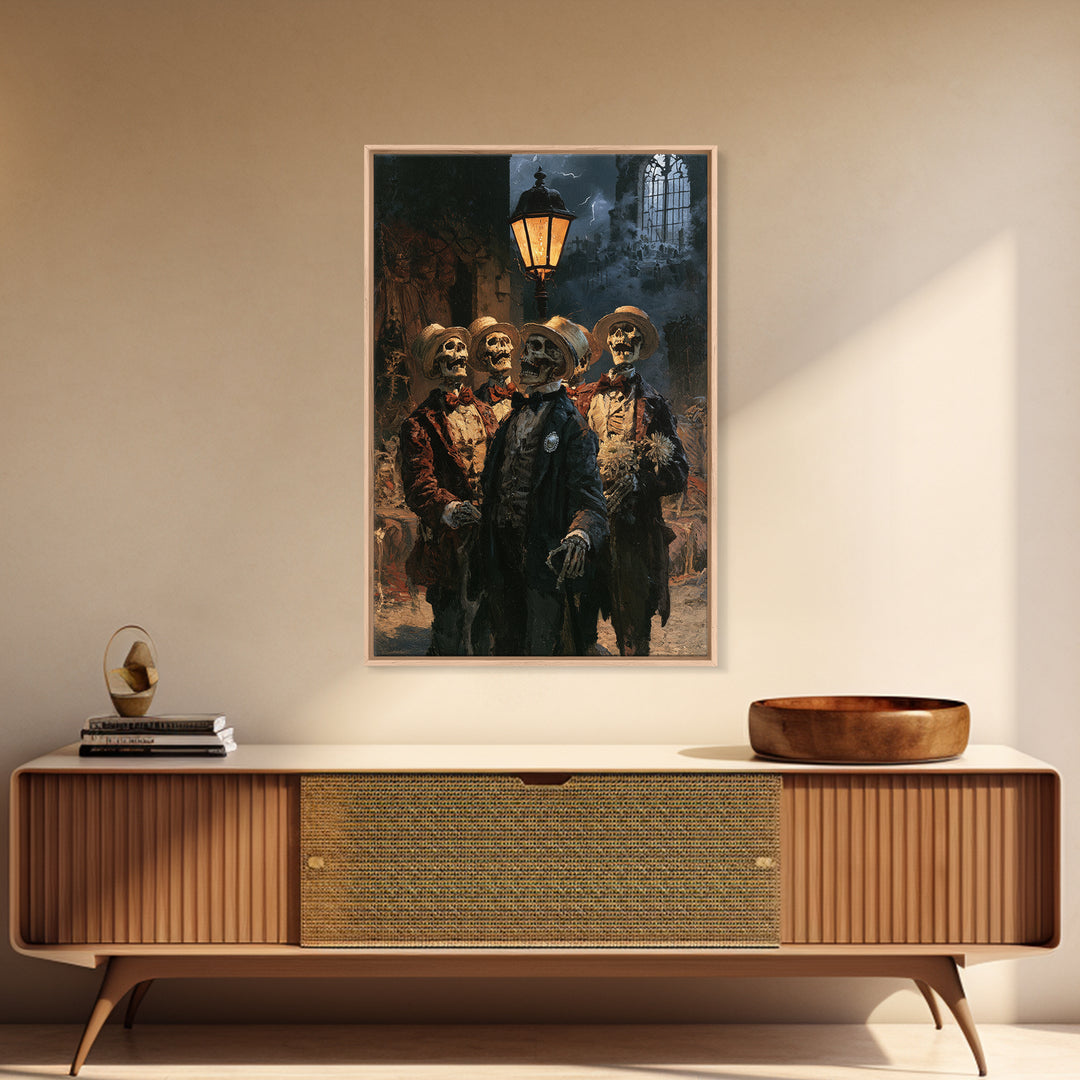 The Skeleton Barbershop Quartet, Victorian Gothic Art, Vertical Wall Art, Canvas Print, Gothic Wall Decor, Halloween Portrait Art