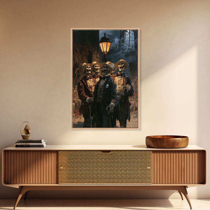 The Skeleton Barbershop Quartet, Victorian Gothic Art, Vertical Wall Art, Canvas Print, Gothic Wall Decor, Halloween Portrait Art