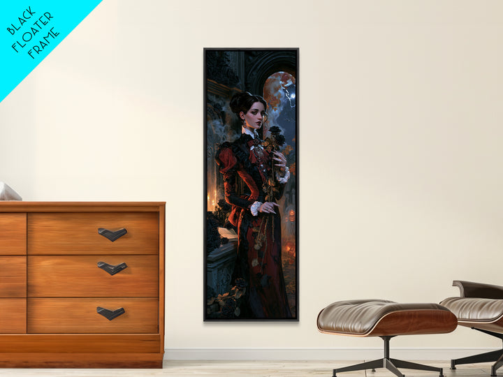 The Vampire Florist, Macabre Victorian Decor, Tall Narrow Wall Art, Canvas Print, Gothic Wall Decor, Halloween Portrait Art