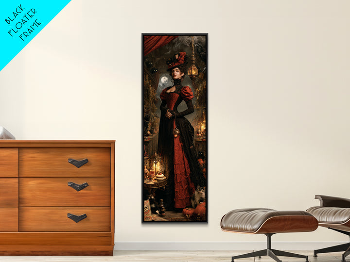 The Witch'S Cat Cafe, Dark Academia Wall Art, Tall Narrow Wall Art, Canvas Print, Gothic Wall Decor, Halloween Portrait Art, Halloween Decor