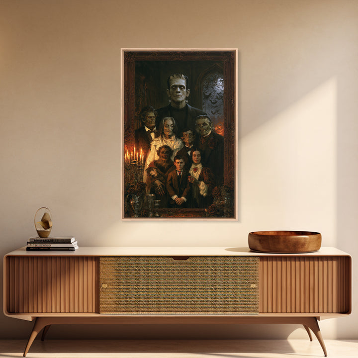 The Monster Family Portrait, Macabre Victorian Decor, Vertical Wall Art, Canvas Print, Gothic Wall Decor, Halloween Portrait Art