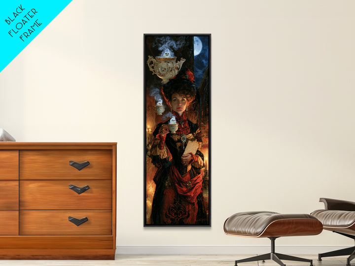 Tiny Ghosts In Teacups, Antique Gothic Portrait, Tall Narrow Wall Art, Canvas Print, Gothic Wall Decor, Halloween Portrait Art