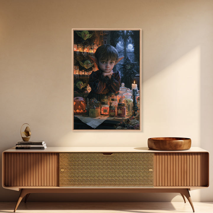 The Goblin Candy Shop, Dark Academia Wall Art, Vertical Wall Art, Framed Canvas Print, Gothic Wall Decor, Halloween Portrait Art