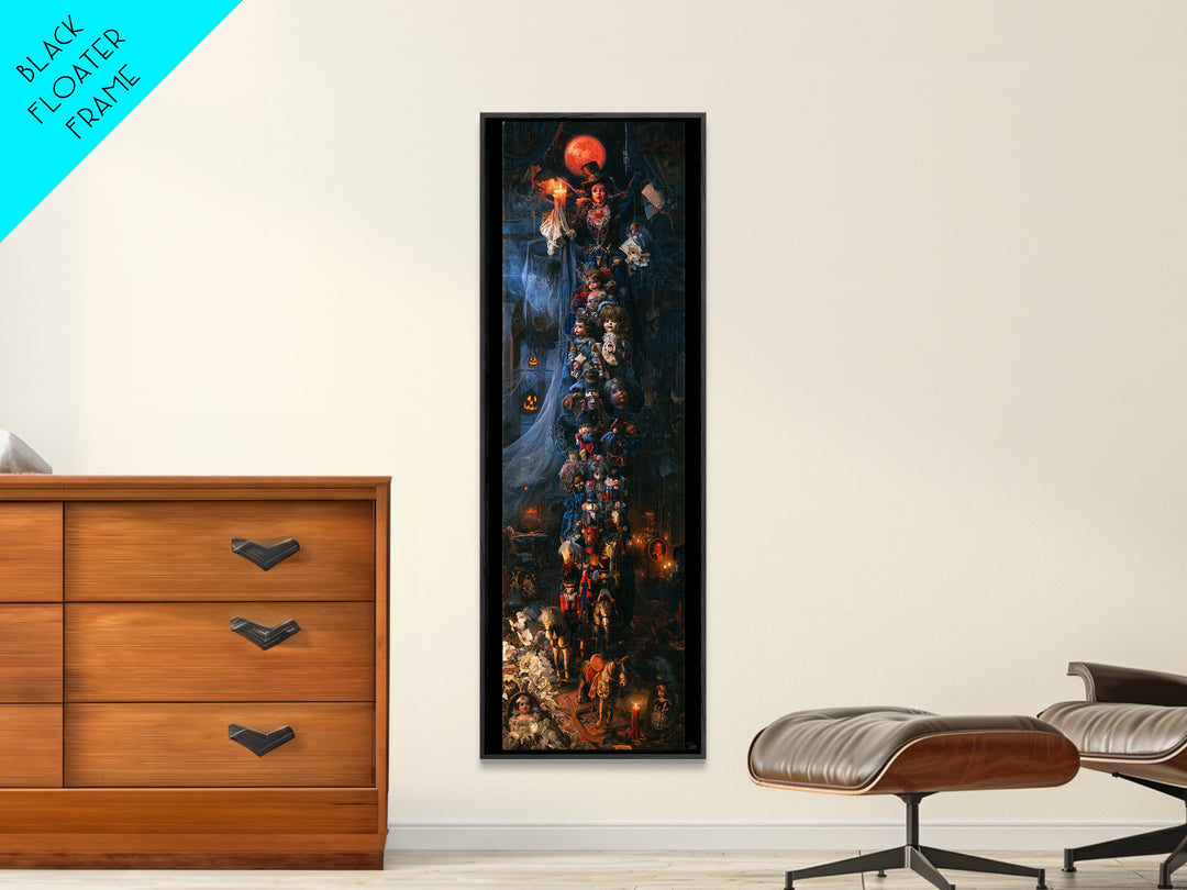The Haunted Toy Parade, Victorian Gothic Art, Tall Narrow Wall Art, Framed Canvas Print, Gothic Wall Decor, Halloween Portrait Art