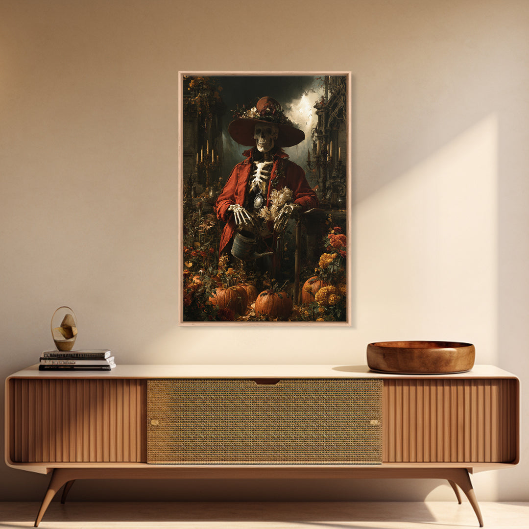 The Skeleton Gardeners, Victorian Gothic Art, Vertical Wall Art, Framed Canvas Print, Gothic Wall Decor, Halloween Portrait Art