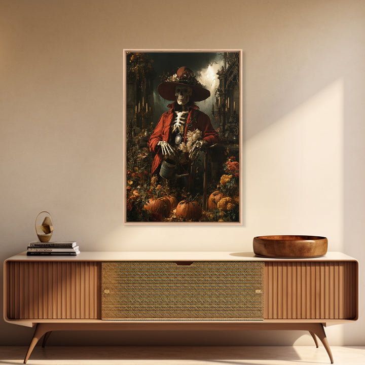 The Skeleton Gardeners, Victorian Gothic Art, Vertical Wall Art, Framed Canvas Print, Gothic Wall Decor, Halloween Portrait Art