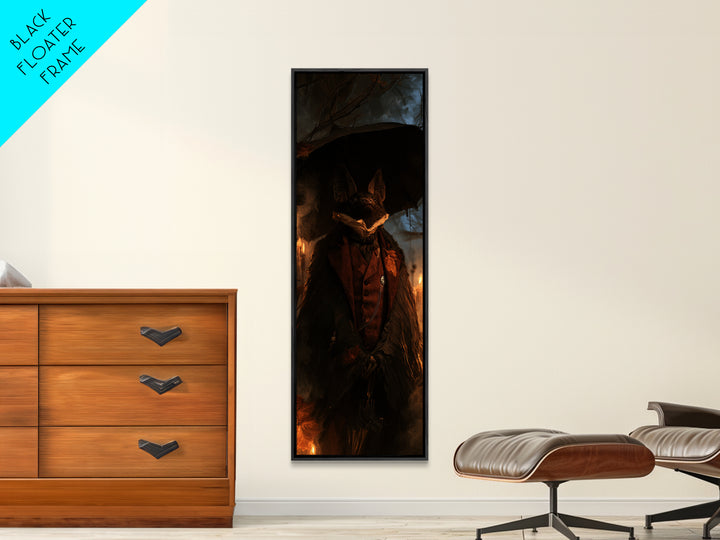 The Bat Umbrella Salesman, Macabre Victorian Decor, Tall Narrow Wall Art, Framed Canvas Print, Gothic Wall Decor, Halloween Portrait Art