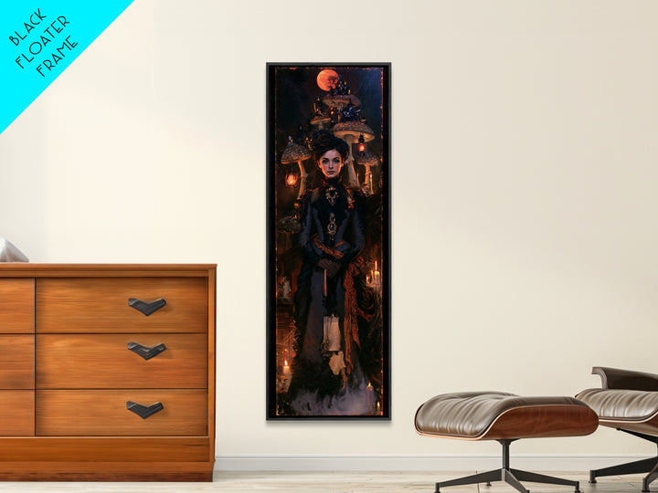 The Moonlit Mushroom Village, Macabre Victorian Decor, Tall Narrow Wall Art, Framed Canvas Print, Gothic Wall Decor, Halloween Portrait Art
