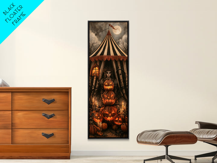 The Jack-O'-Lantern Circus, Macabre Victorian Decor, Tall Narrow Wall Art, Framed Canvas Print, Gothic Wall Decor, Halloween Portrait Art