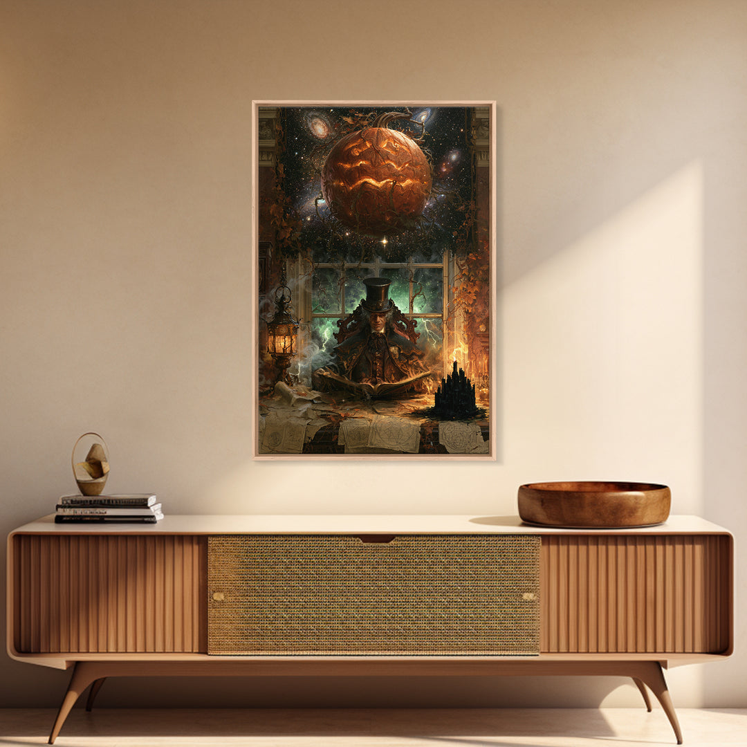 The Cosmic Pumpkin God, Macabre Victorian Decor, Vertical Wall Art, Canvas Print, Gothic Wall Decor, Halloween Portrait Art, Horror Wall Art