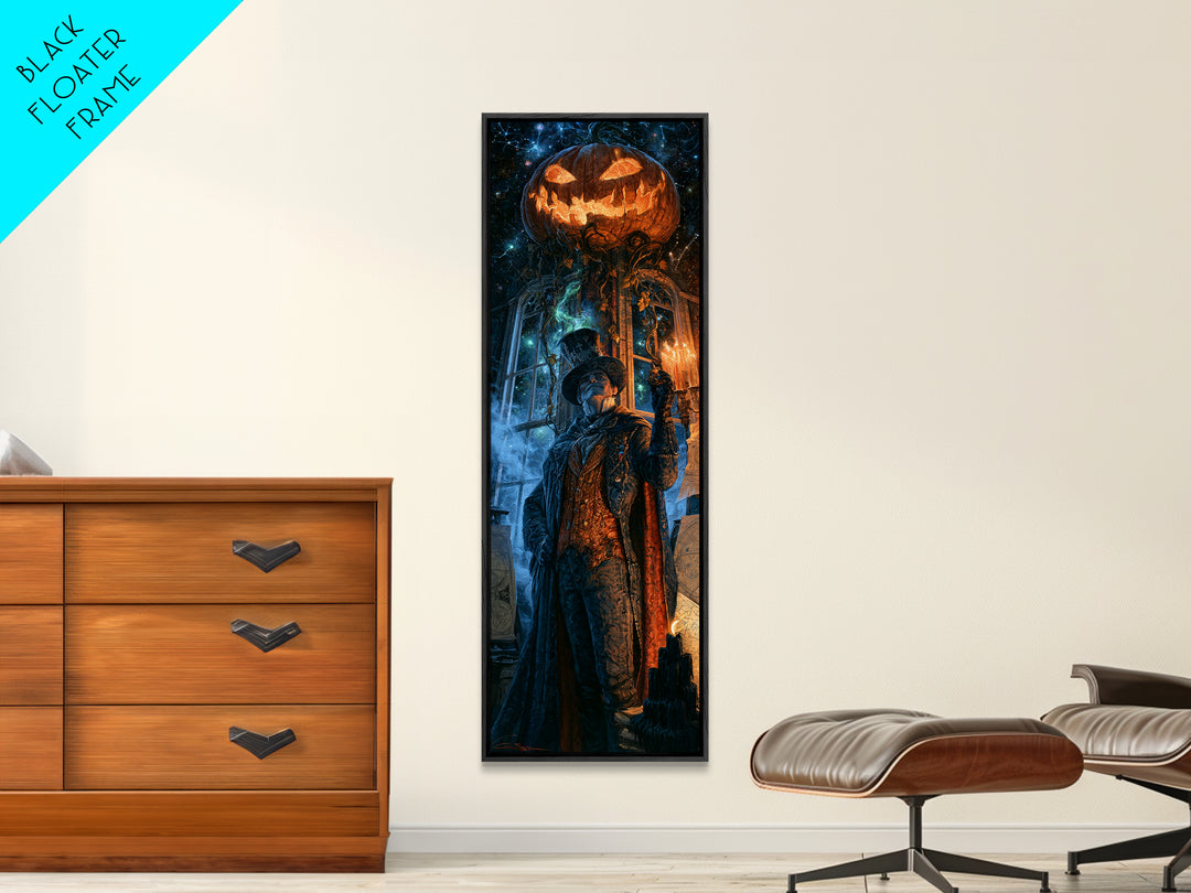 The Cosmic Pumpkin God, Victorian Gothic Art, Tall Narrow Wall Art, Framed Canvas Print, Gothic Wall Decor, Halloween Portrait Art