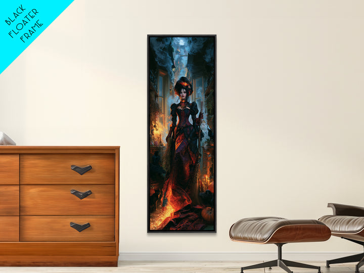 The Cyberpunk Witch, Victorian Horror Portrait, Tall Narrow Wall Art, Canvas Print, Gothic Wall Decor, Halloween Portrait Art