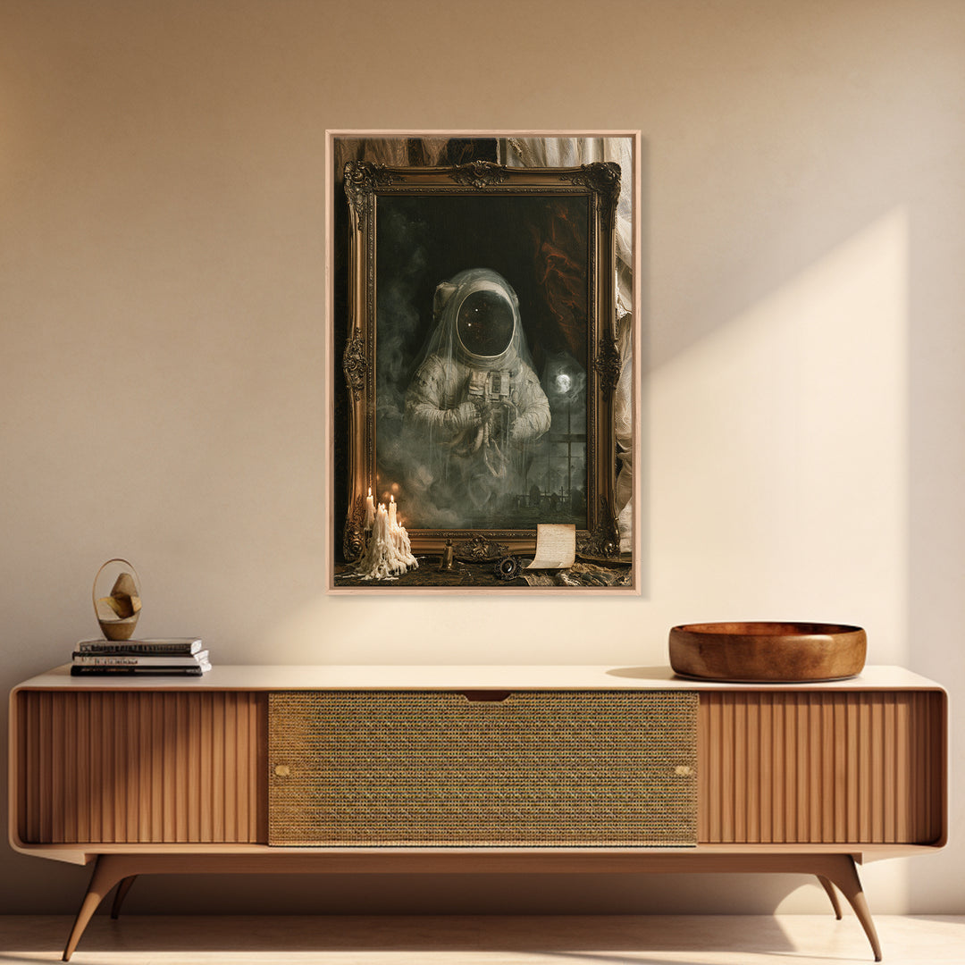The Astronaut Ghost, Dark Academia Wall Art, Vertical Wall Art, Canvas Print, Gothic Wall Decor, Halloween Portrait Art