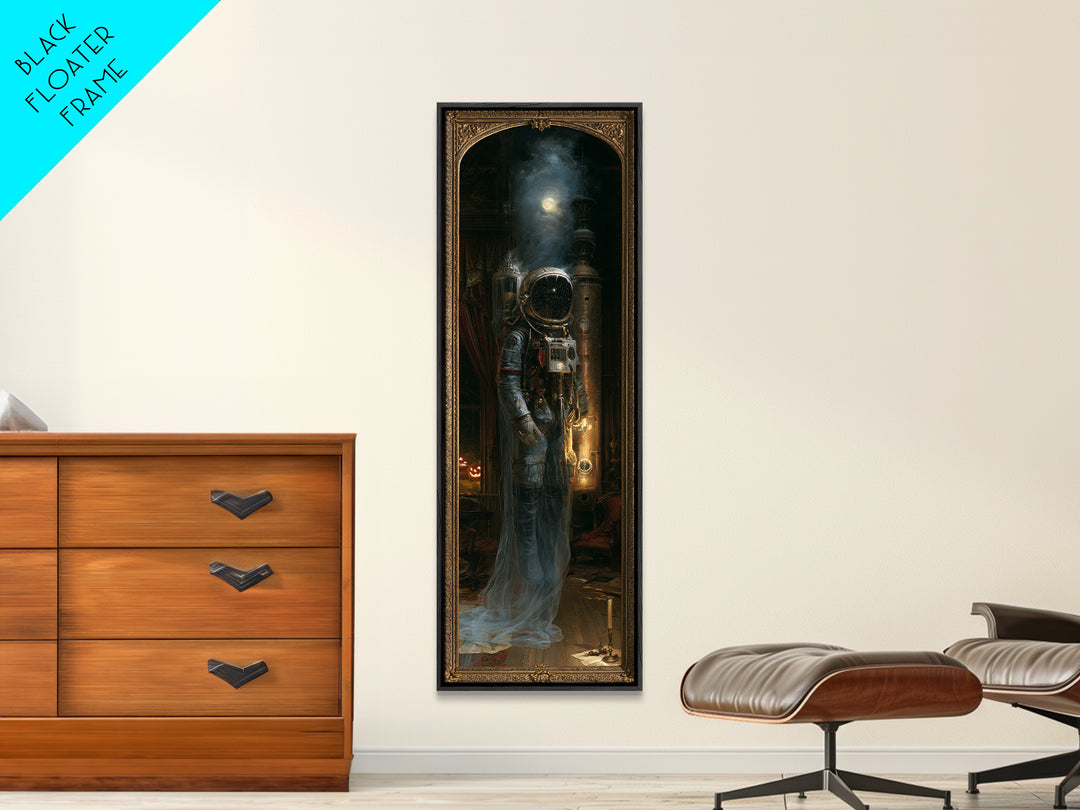 The Astronaut Ghost, Victorian Gothic Art, Tall Narrow Wall Art, Framed Canvas Print, Gothic Wall Decor, Halloween Portrait Art