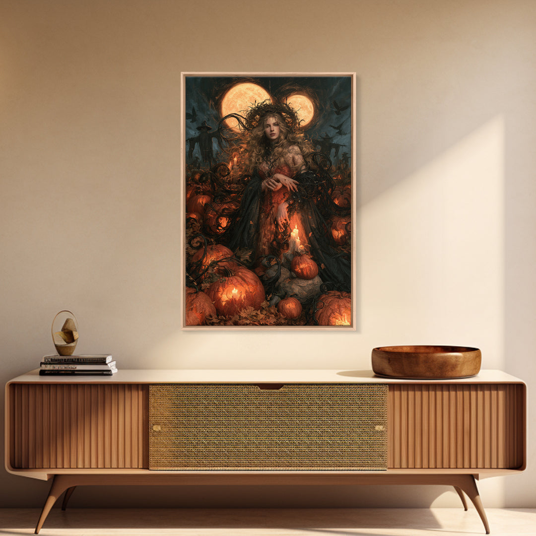 The Alien Pumpkin Patch, Macabre Victorian Decor, Vertical Wall Art, Framed Canvas Print, Gothic Wall Decor, Halloween Portrait Art