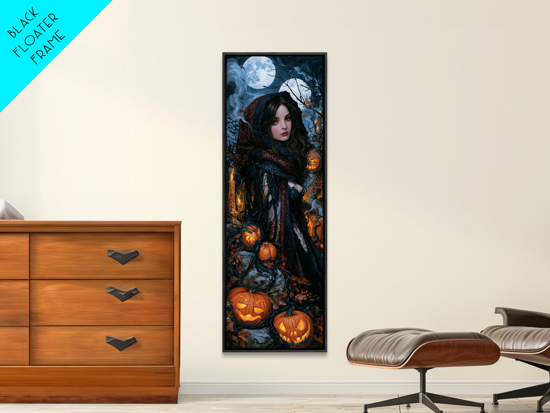 The Alien Pumpkin Patch, Antique Gothic Portrait, Tall Narrow Wall Art, Framed Canvas Print, Gothic Wall Decor, Halloween Portrait Art