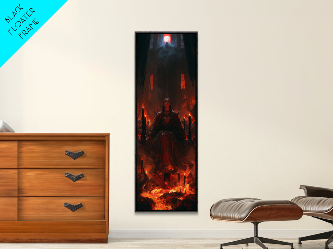 The Volcanic Demon Festival, Victorian Horror Portrait, Tall Narrow Wall Art, Framed Canvas Print, Gothic Wall Decor, Halloween Portrait Art