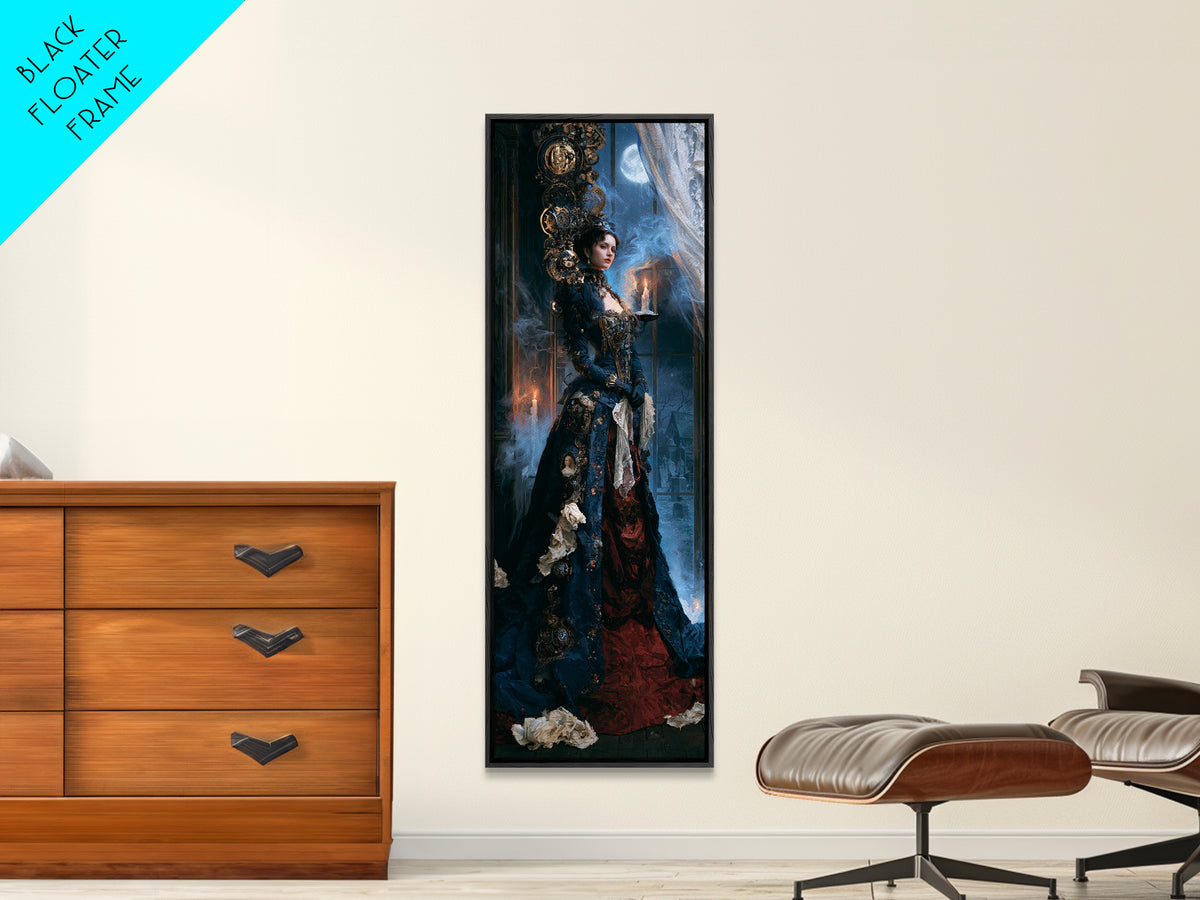 The Clockwork Haunted House, Dark Academia Wall Art, Tall Narrow Wall Art, Framed Canvas Print, Gothic Wall Decor, Halloween Portrait Art