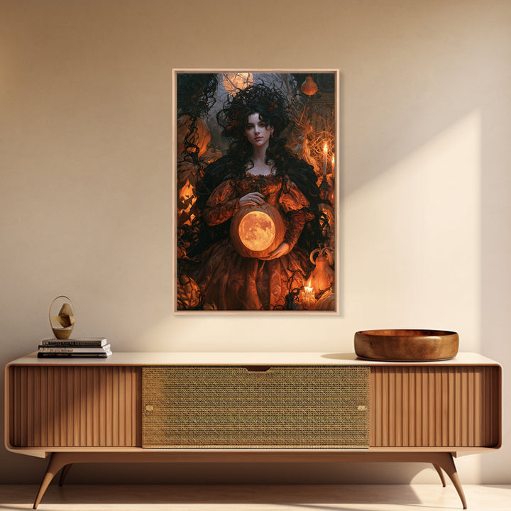 The Moon Inside A Pumpkin, Antique Gothic Portrait, Vertical Wall Art, Canvas Print, Gothic Wall Decor, Halloween Portrait Art