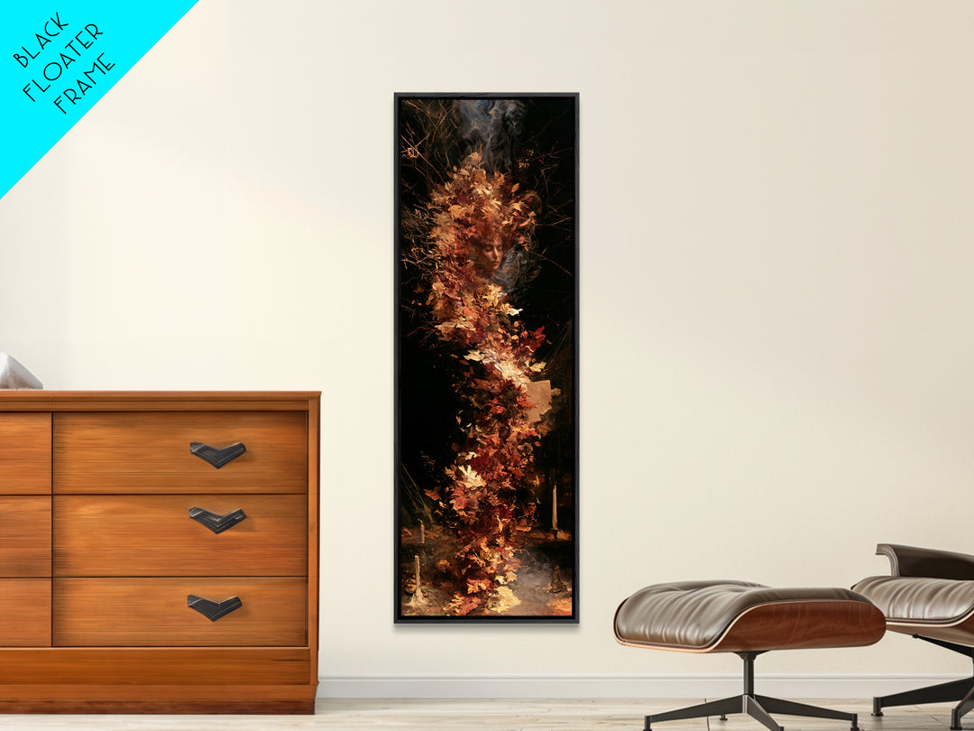 The Autumn-Leaf Ghost, Victorian Gothic Art, Tall Narrow Wall Art, Framed Canvas Print, Gothic Wall Decor, Halloween Portrait Art