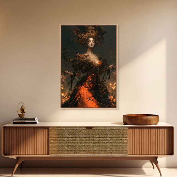 The Personification Of October, Victorian Gothic Art, Vertical Wall Art, Framed Canvas Print, Gothic Wall Decor, Halloween Portrait Art