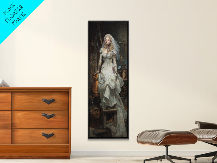 The Stitched Bride Of Thunder Hall, Macabre Victorian Decor, Tall Narrow Wall Art, Framed Canvas Print, Gothic Wall Decor, Spooky Wall Decor
