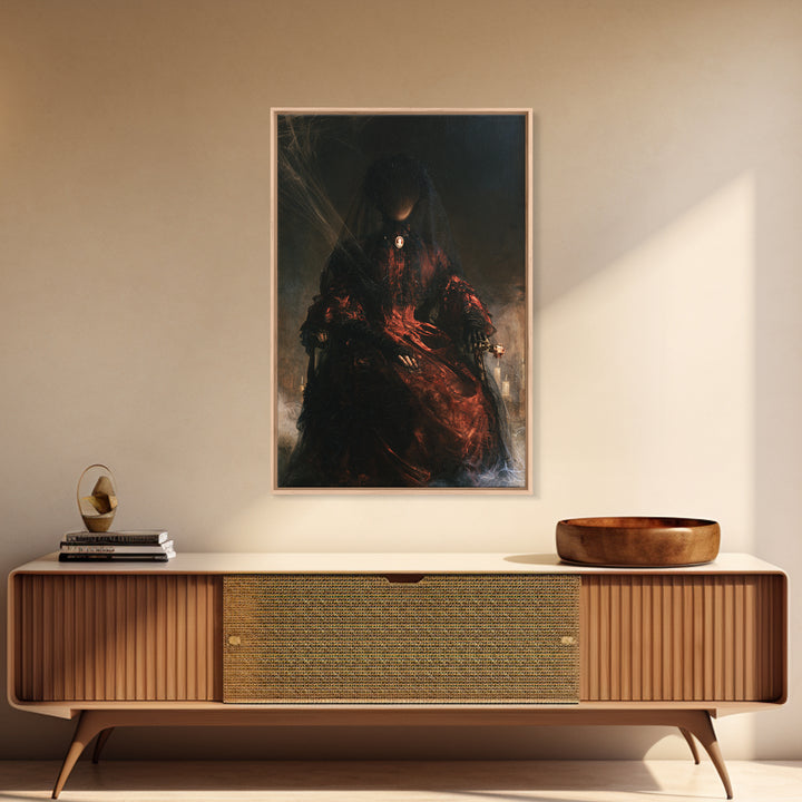 The Invisible Mourner Of Glass House, Dark Academia Wall Art, Vertical Wall Art, Canvas Print, Gothic Wall Decor, Halloween Portrait Art