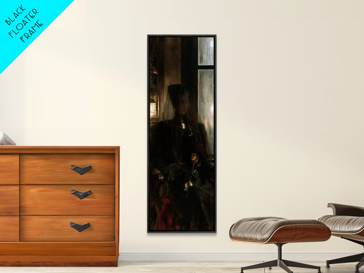 The Invisible Mourner Of Glass House, Macabre Victorian Decor, Tall Narrow Wall Art, Canvas Print, Gothic Wall Decor, Halloween Portrait Art