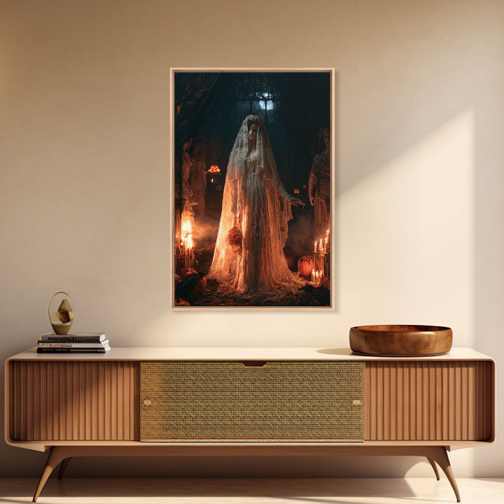 The Wax Bride Of Mourning Hall, Antique Gothic Portrait, Vertical Wall Art, Framed Canvas Print, Gothic Wall Decor, Halloween Portrait Art