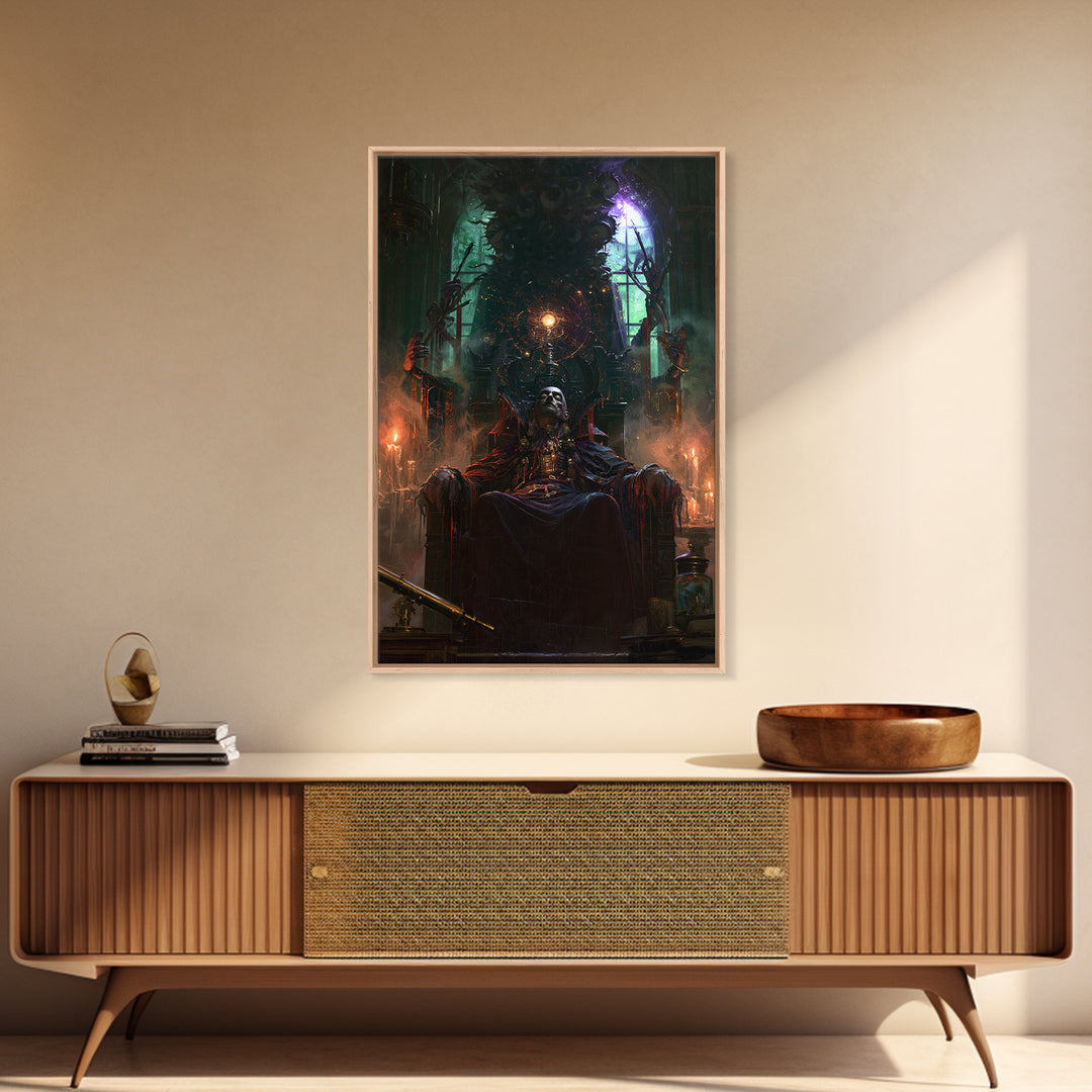 The Dreaming Priest Of The Outer Gate, Dark Academia Wall Art, Vertical Wall Art, Framed Canvas Print, Gothic Wall Decor, Halloween Decor