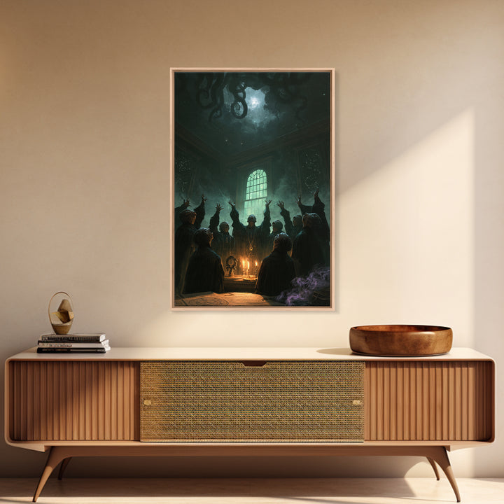 The Choir Of Deepwater Acolytes, Victorian Gothic Art, Vertical Wall Art, Framed Canvas Print, Gothic Wall Decor, Halloween Portrait Art