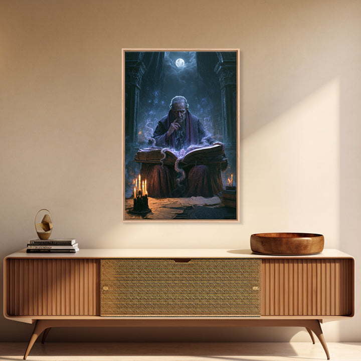 The Librarian Of Forbidden Tides, Antique Gothic Portrait, Vertical Wall Art, Framed Canvas Print, Gothic Wall Decor, Halloween Portrait Art