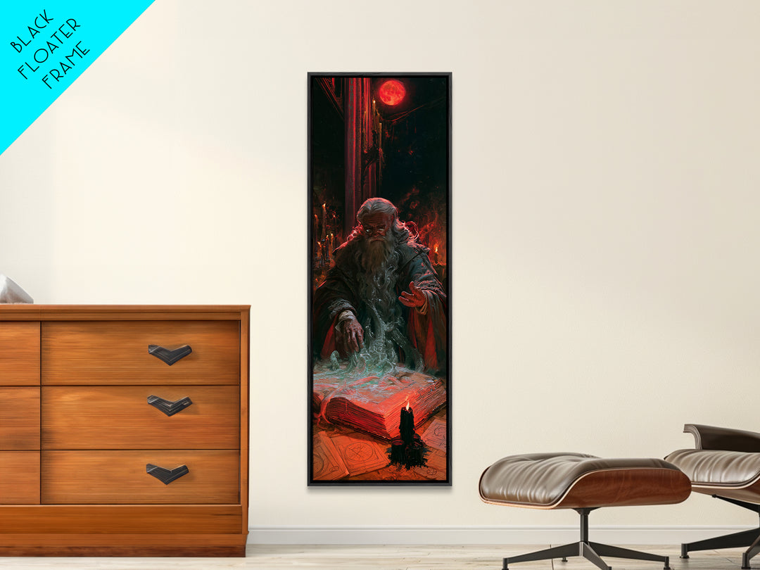 The Librarian Of Forbidden Tides, Victorian Gothic Art, Tall Narrow Wall Art, Framed Canvas Print, Gothic Wall Decor, Halloween Portrait Art