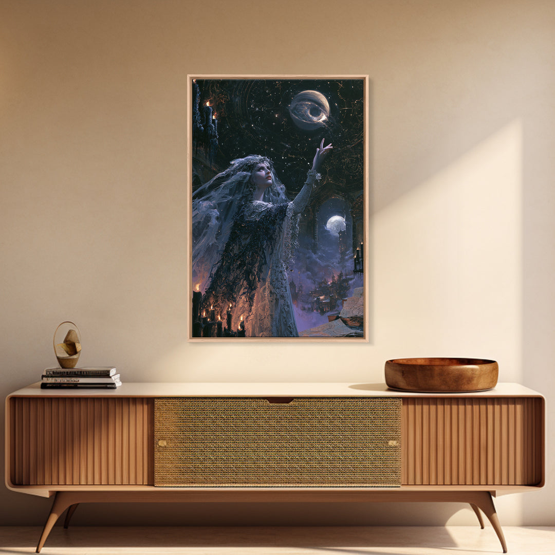 The Bride Of The Abyssal Moon, Dark Academia Wall Art, Vertical Wall Art, Framed Canvas Print, Gothic Wall Decor, Halloween Portrait Art