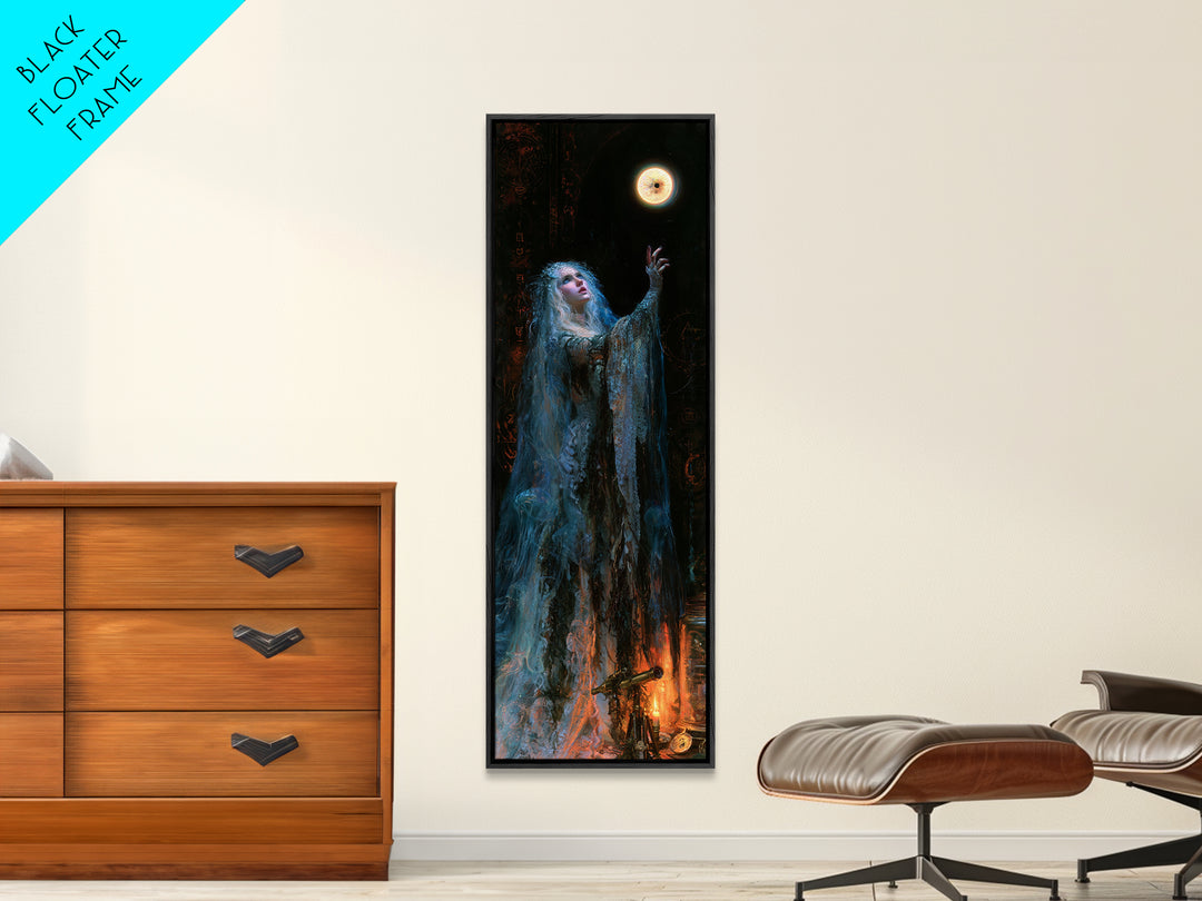 The Bride Of The Abyssal Moon, Antique Gothic Portrait, Tall Narrow Wall Art, Canvas Print, Gothic Wall Decor, Halloween Portrait Art