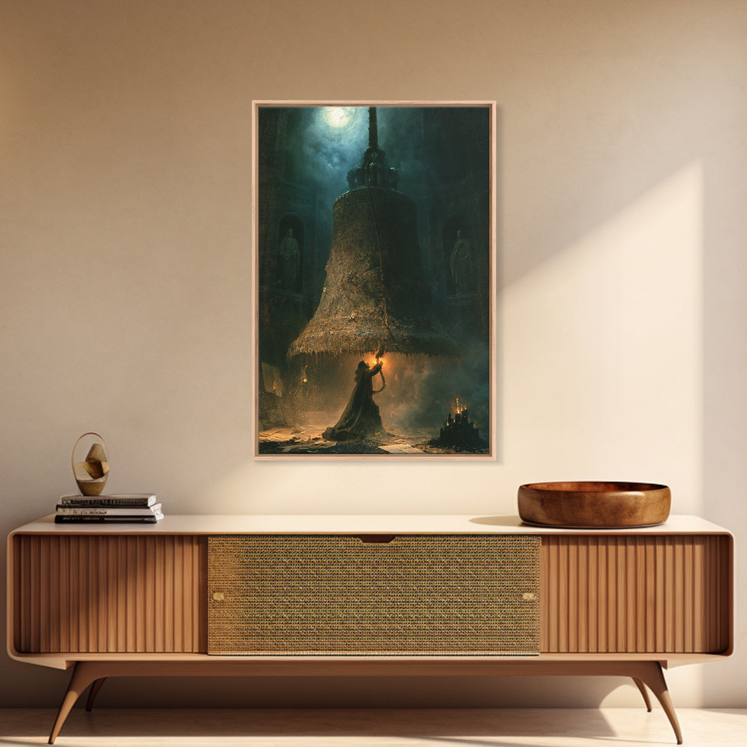 The Bellringer Of The Sunken Cathedral, Dark Academia Wall Art, Vertical Wall Art, Framed Canvas Print, Gothic Wall Decor
