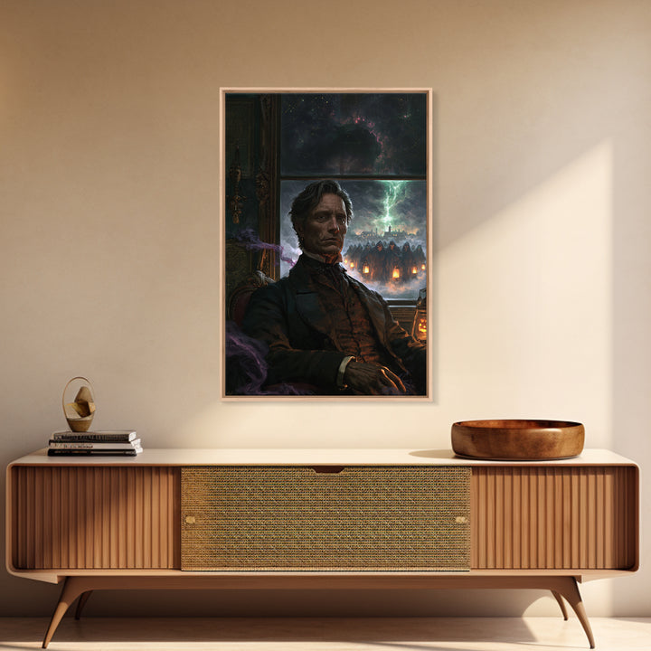 The Innsmouth Lantern Procession, Antique Gothic Portrait, Vertical Wall Art, Canvas Print, Gothic Wall Decor, Halloween Portrait Art
