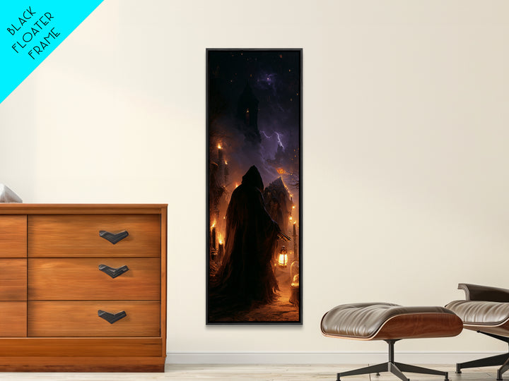 The Innsmouth Lantern Procession, Dark Academia Wall Art, Tall Narrow Wall Art, Canvas Print, Gothic Wall Decor, Halloween Portrait Art