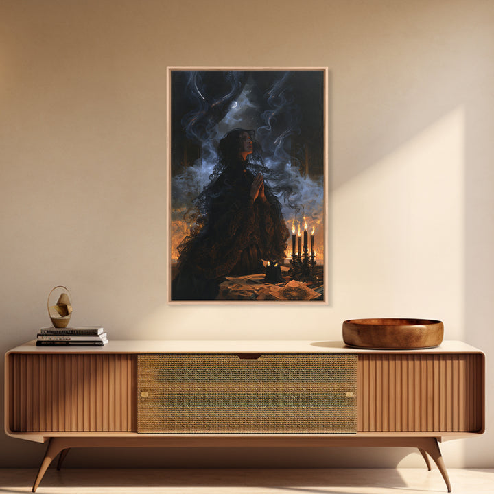 The Widow Of The Whispering Comet, Victorian Cosmic Horror, Vertical Wall Art, Framed Canvas Print, Gothic Wall Decor, Gothic Home Decor