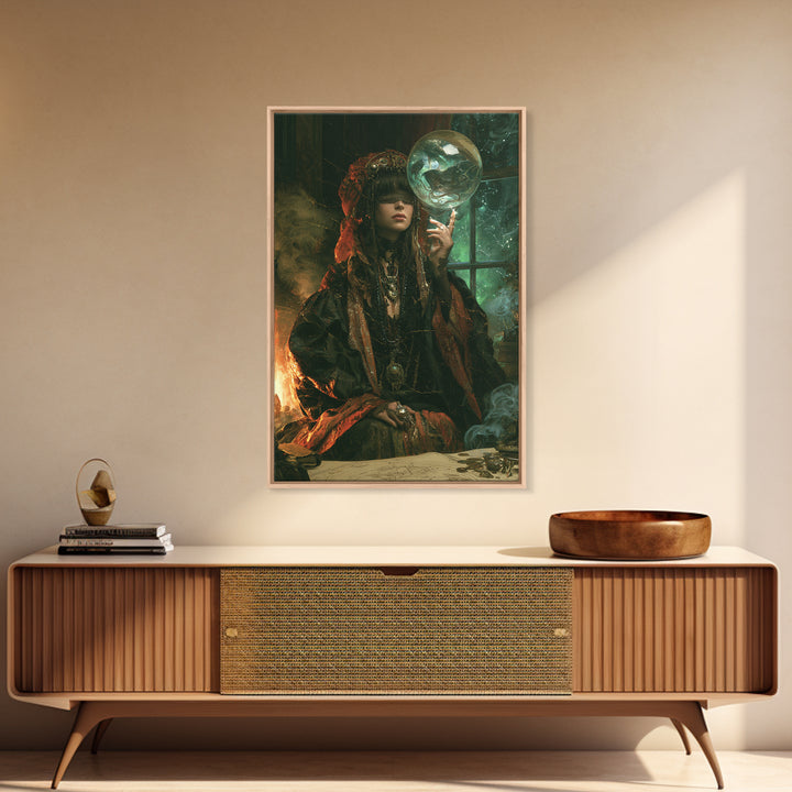 The Oracle Of The Glass Depths, Macabre Victorian Decor, Vertical Wall Art, Framed Canvas Print, Gothic Wall Decor, Halloween Portrait Art