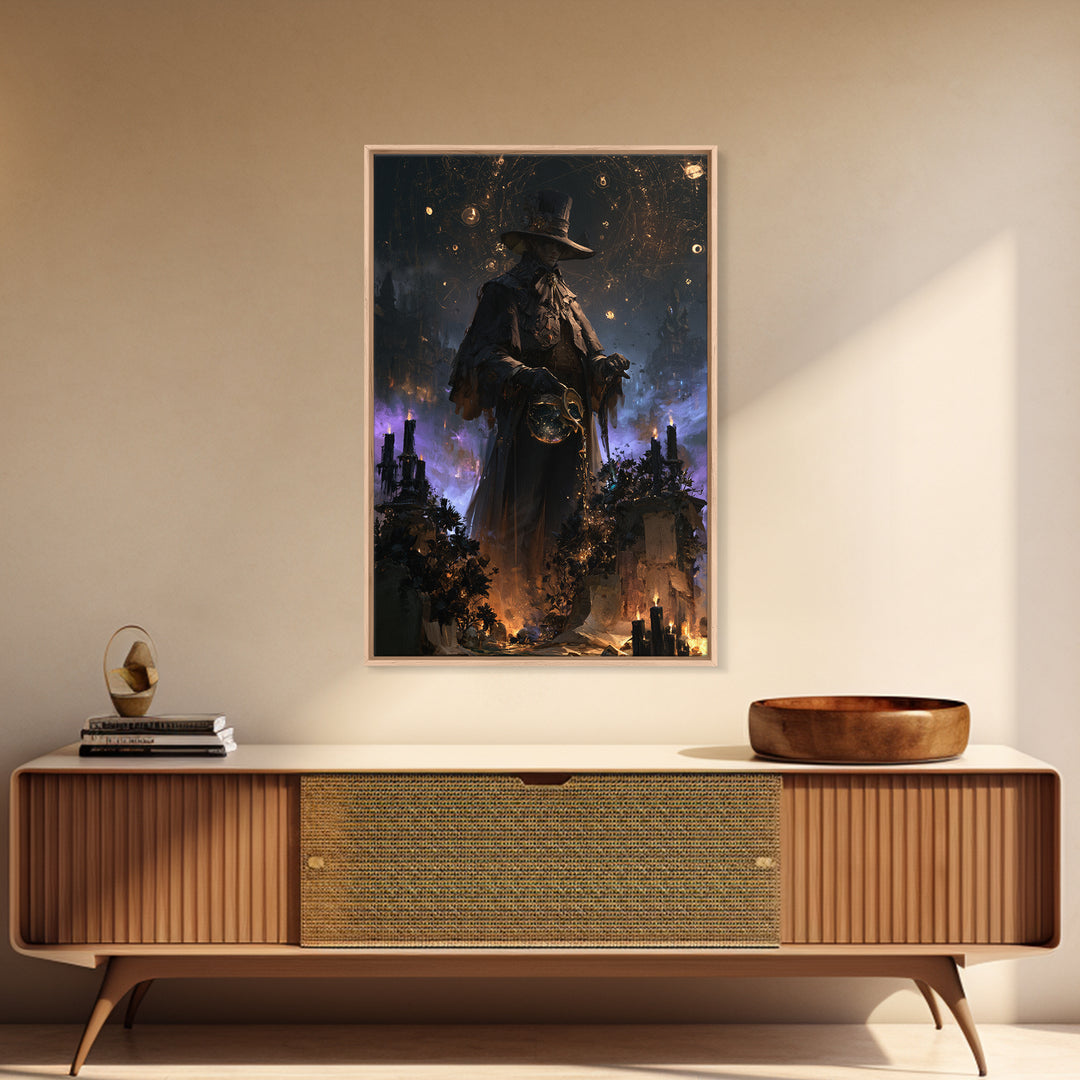 The Grave Gardener Of Yuggoth, Victorian Horror Portrait, Vertical Wall Art, Framed Canvas Print, Gothic Wall Decor, Halloween Portrait Art