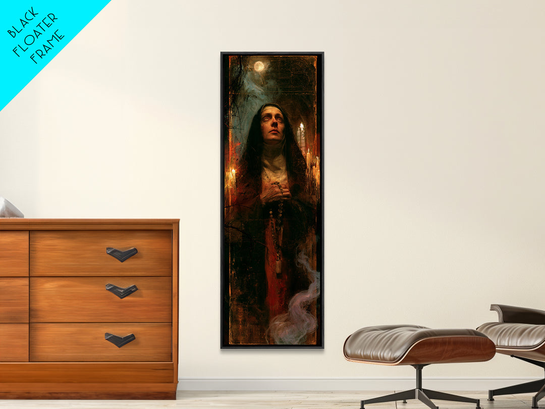 The Nun Of The Endless Constellation, Macabre Victorian Decor, Tall Narrow Wall Art, Framed Canvas Print, Gothic Wall Decor