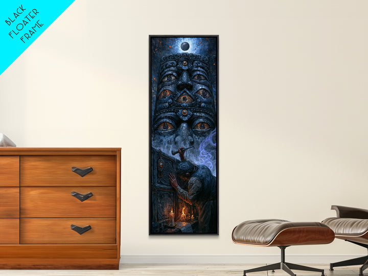 The Custodian Of The Whispering Idol, Macabre Victorian Decor, Tall Narrow Wall Art, Framed Canvas Print, Gothic Wall Decor