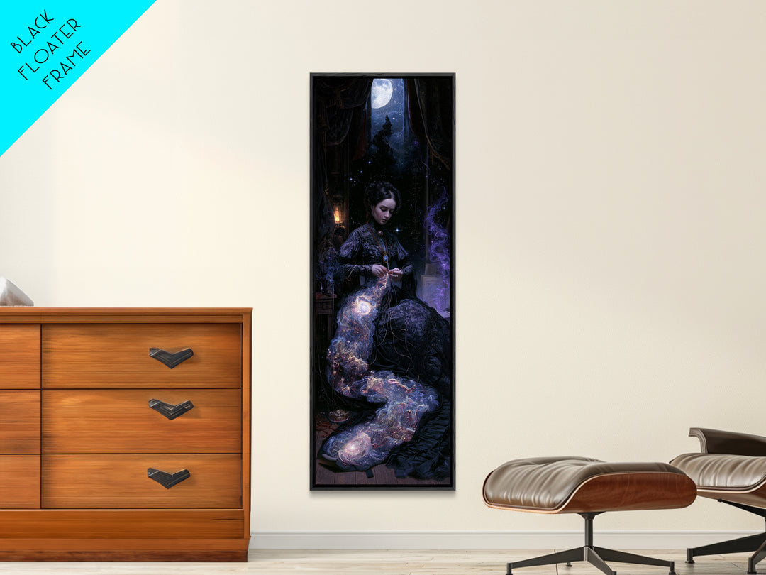 The Seamstress Of Living Nebulae, Victorian Cosmic Horror, Tall Narrow Wall Art, Framed Canvas Print, Gothic Wall Decor