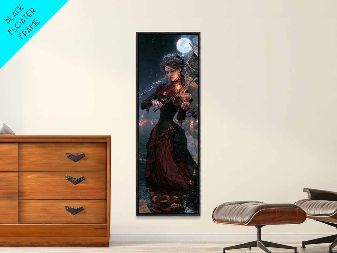 The Violinist Of The Drowned Moon, Victorian Gothic Art, Tall Narrow Wall Art, Framed Canvas Print, Gothic Wall Decor, Dark Fantasy Art