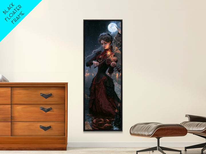 The Violinist Of The Drowned Moon, Victorian Gothic Art, Tall Narrow Wall Art, Framed Canvas Print, Gothic Wall Decor, Dark Fantasy Art