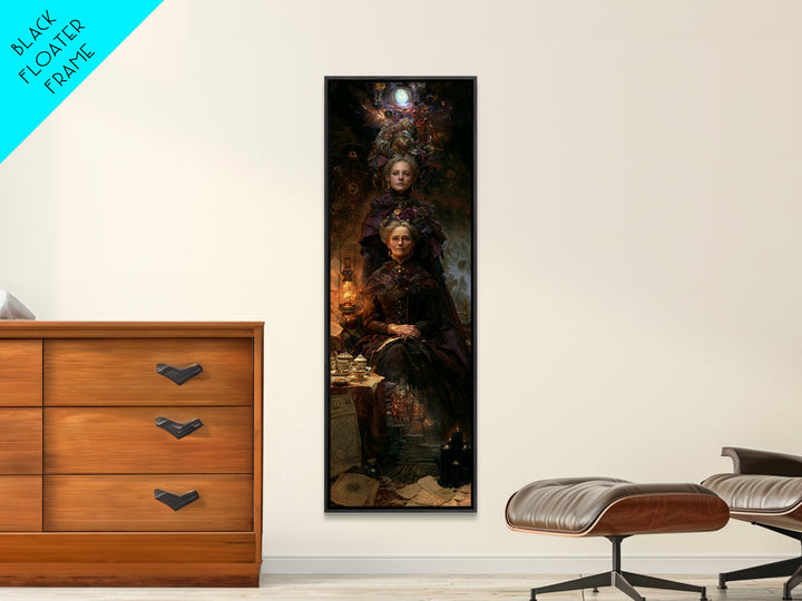 The Tea Party At Innsmouth Pier, Antique Gothic Portrait, Tall Narrow Wall Art, Canvas Print, Gothic Wall Decor, Halloween Portrait Art